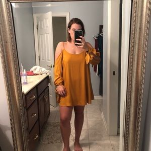 Off the shoulder mustard colored dress